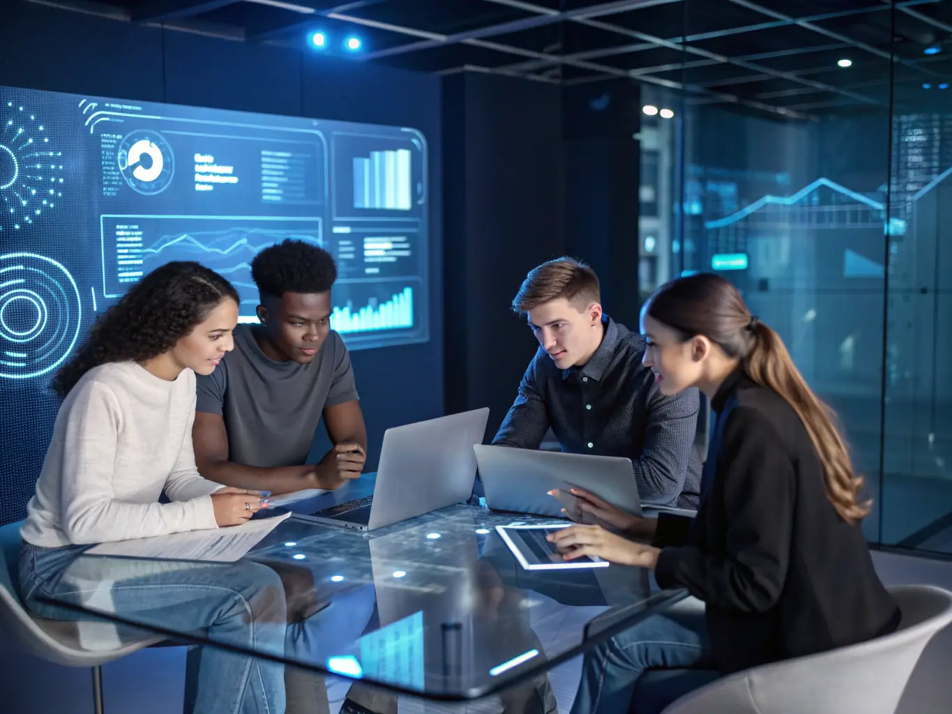 A diverse group of young leaders are collaboratively brainstorming around a table, sketching ideas on a whiteboard, representing Catalyst for Systems Change's commitment to youth leadership.