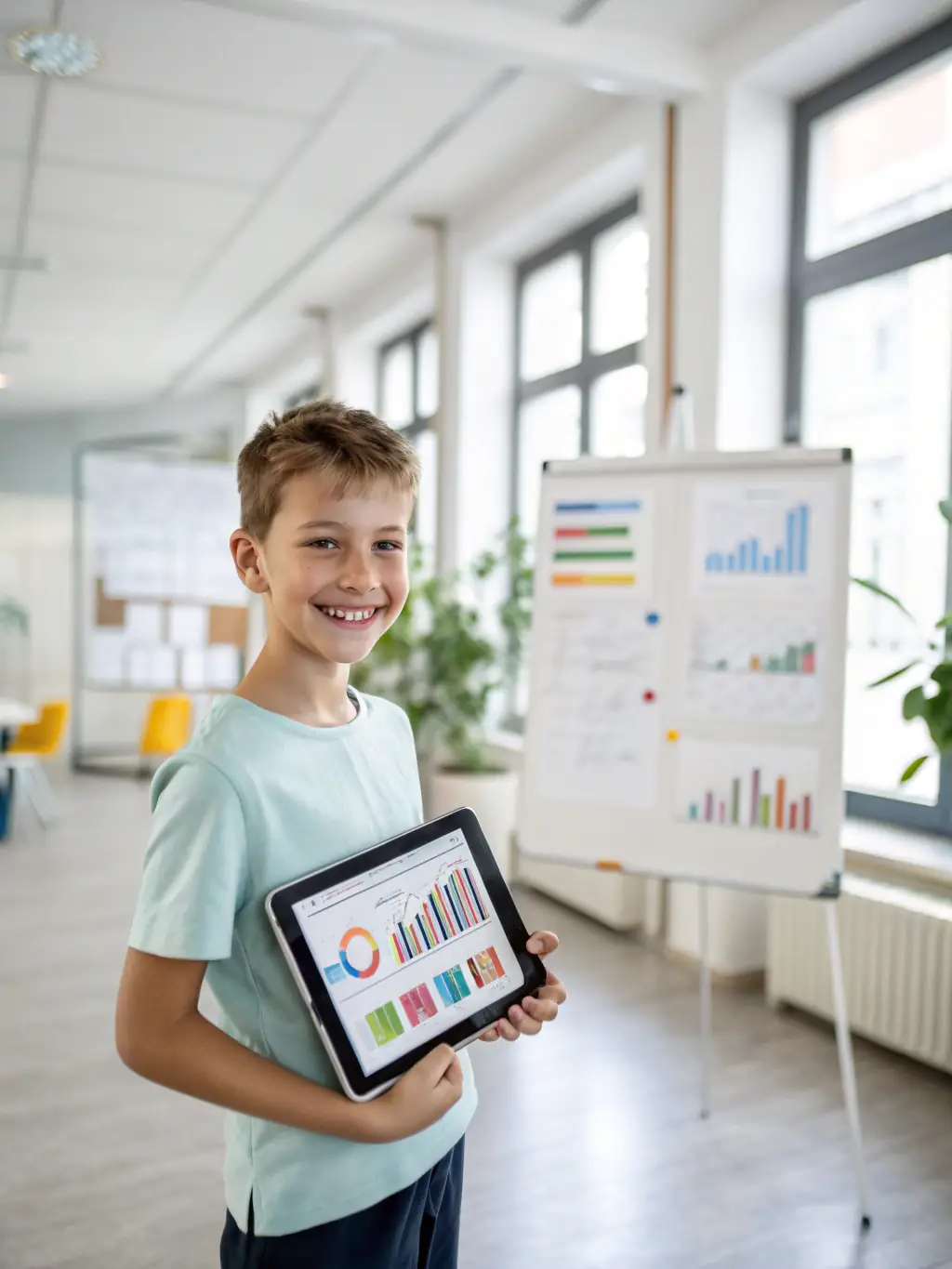 A young person confidently presenting data and findings to a panel of policymakers, advocating for policy changes related to youth homelessness and education.